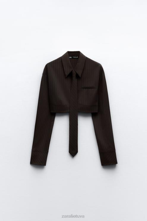 moterys Zara dryžuoti marškinėliai su kaklaraiščiu ruda/mėlyna apranga 4N488422