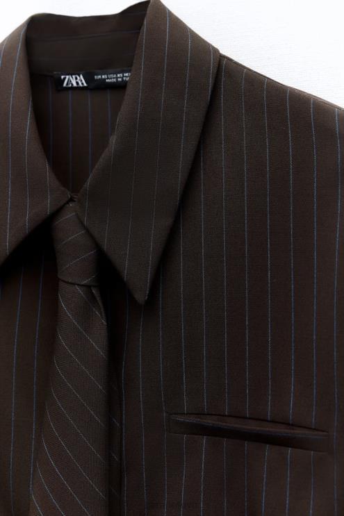 moterys Zara dryžuoti marškinėliai su kaklaraiščiu ruda/mėlyna apranga 4N488422