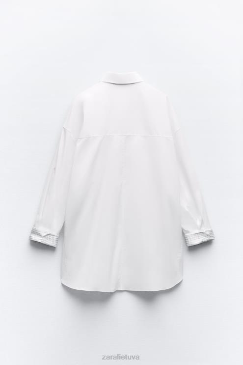moterys Zara dryžuoti oversized marškinėliai baltas apranga 4N488289