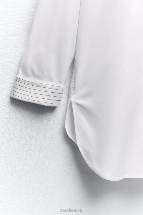 moterys Zara dryžuoti oversized marškinėliai baltas apranga 4N488289