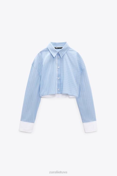 moterys Zara dryžuoti poplino marškinėliai mėlyna/balta apranga 4N488453