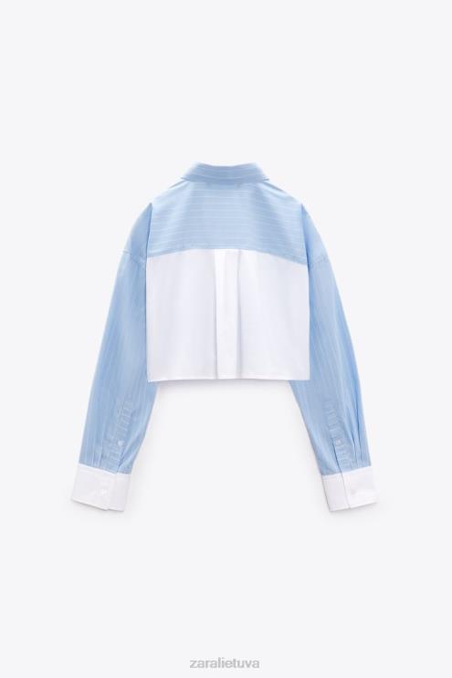 moterys Zara dryžuoti poplino marškinėliai mėlyna/balta apranga 4N488453