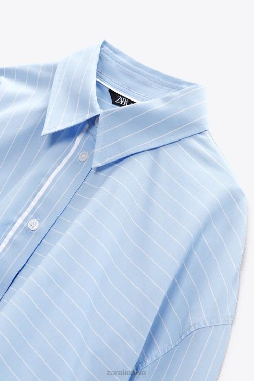 moterys Zara dryžuoti poplino marškinėliai mėlyna/balta apranga 4N488453