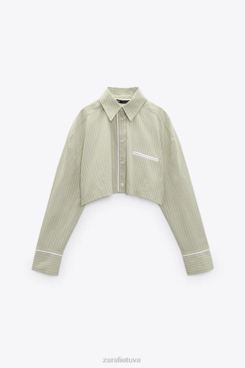 moterys Zara dryžuoti poplino marškinėliai šviesiai žalia apranga 4N488439