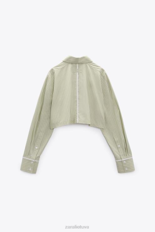 moterys Zara dryžuoti poplino marškinėliai šviesiai žalia apranga 4N488439