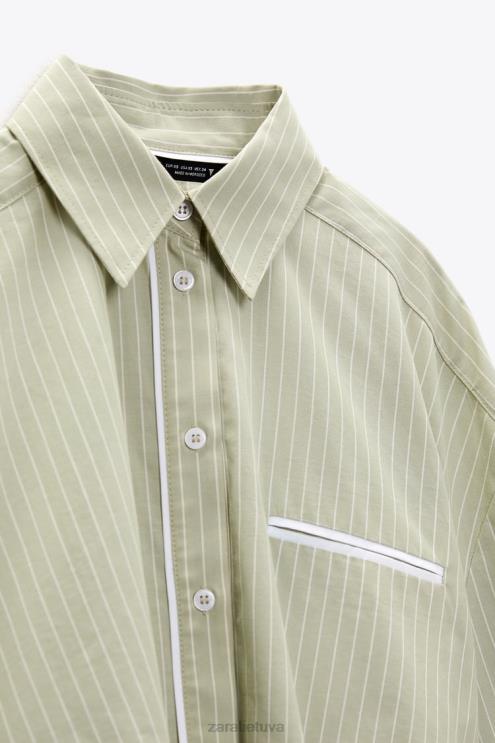 moterys Zara dryžuoti poplino marškinėliai šviesiai žalia apranga 4N488439