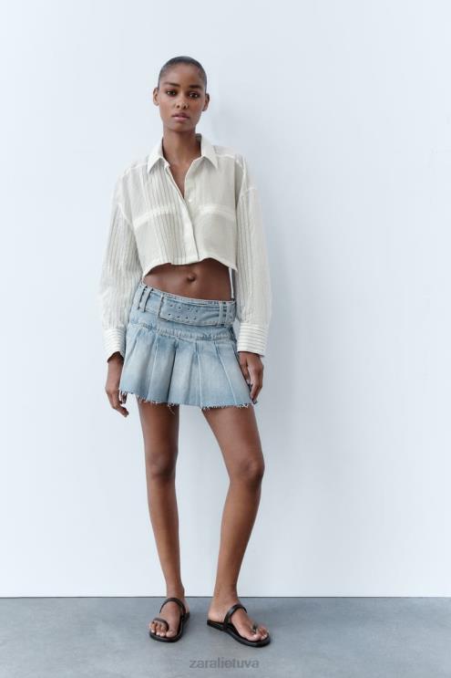 moterys Zara dryžuoti trumpinti marškiniai juoda balta apranga 4N488440