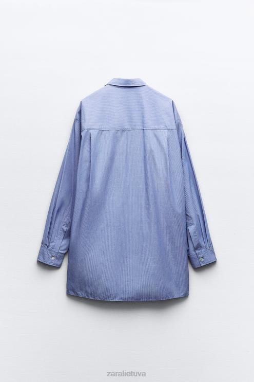 moterys Zara dryžuoti vyriško stiliaus poplino marškinėliai mėlyna apranga 4N488351