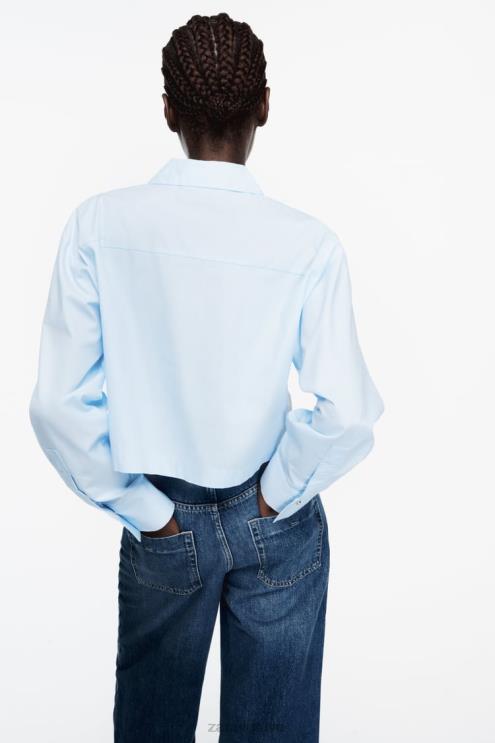 moterys Zara dygliuoti poplino marškinėliai dangaus mėlynumo apranga 4N488424