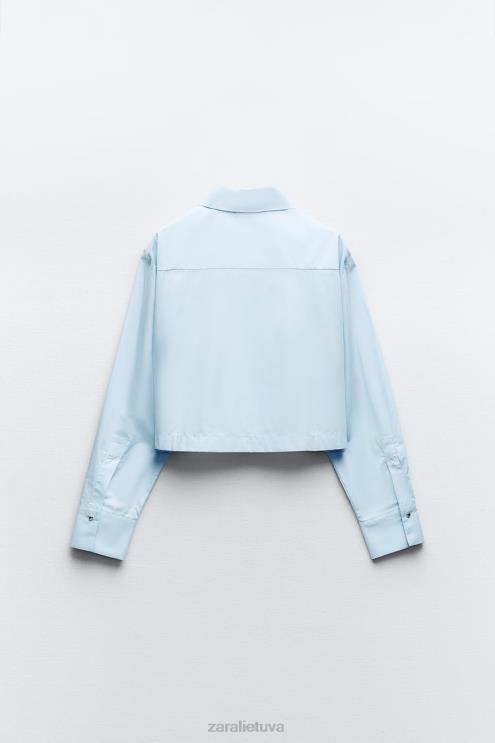 moterys Zara dygliuoti poplino marškinėliai dangaus mėlynumo apranga 4N488424