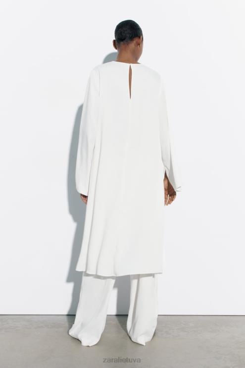 moterys Zara ilga asimetriška palaidinė baltas apranga 4N488335