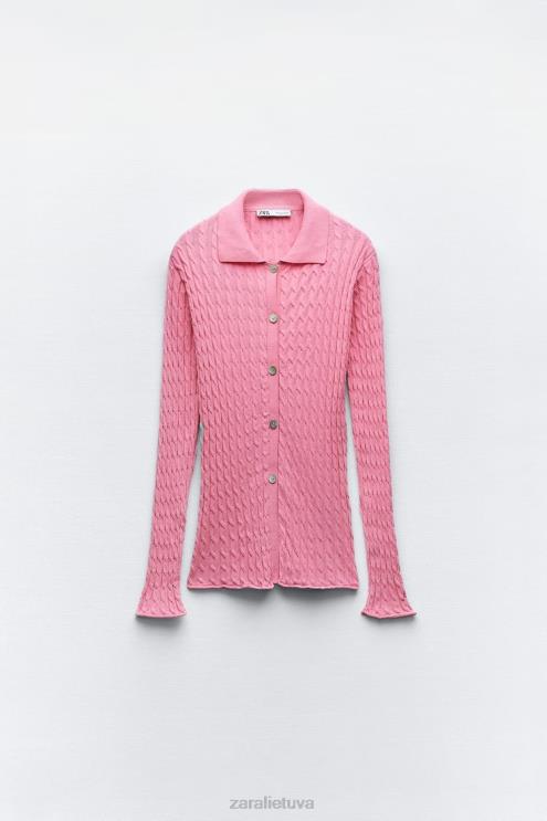 moterys Zara kabeliu megzti marškiniai šviesiai rožinė apranga 4N488421