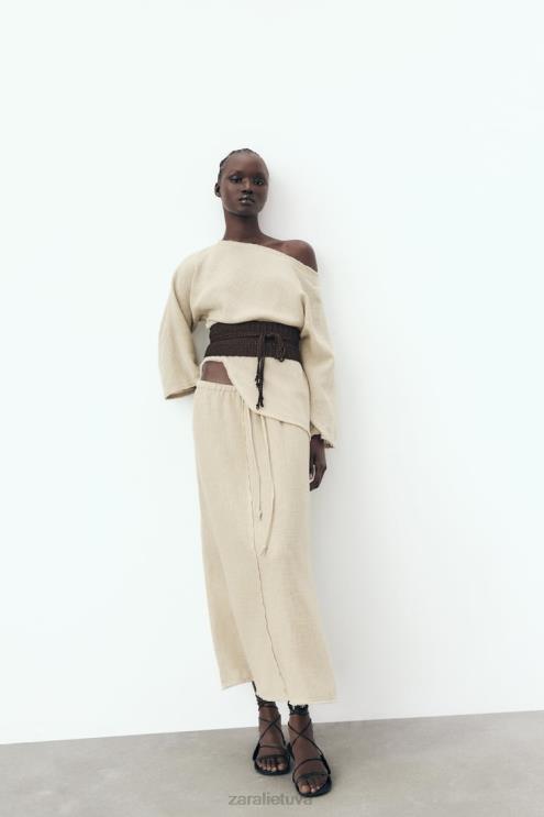 moterys Zara kaimiškos tekstūros palaidinė smėlis apranga 4N488382