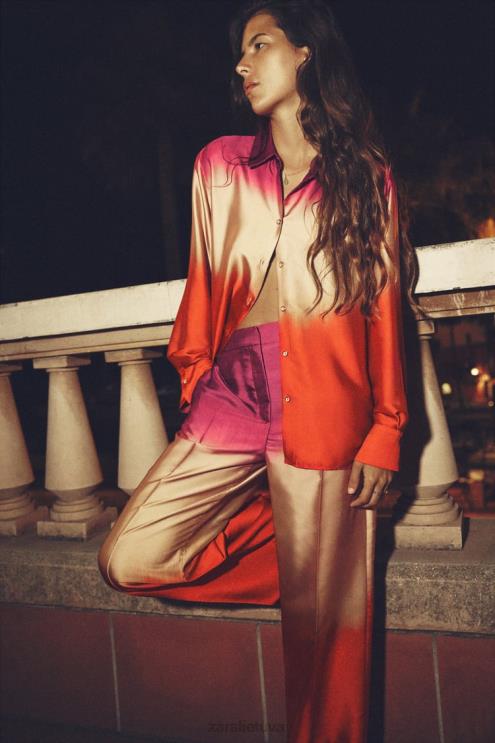 moterys Zara kaklaraiščio dažais marginti marškiniai įvairiaspalvis apranga 4N488436