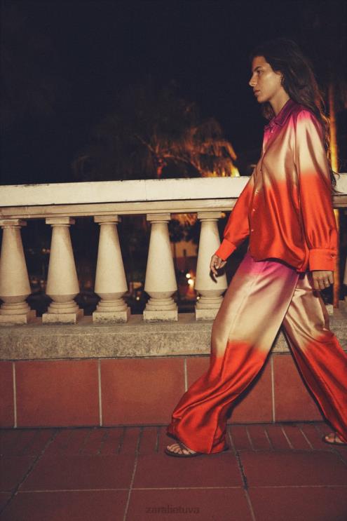 moterys Zara kaklaraiščio dažais marginti marškiniai įvairiaspalvis apranga 4N488436