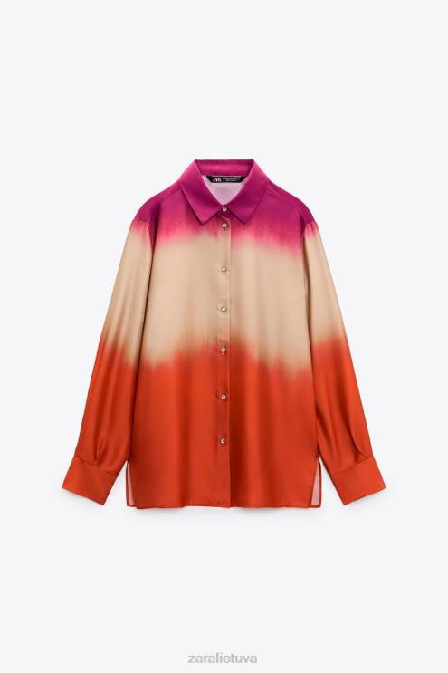 moterys Zara kaklaraiščio dažais marginti marškiniai įvairiaspalvis apranga 4N488436