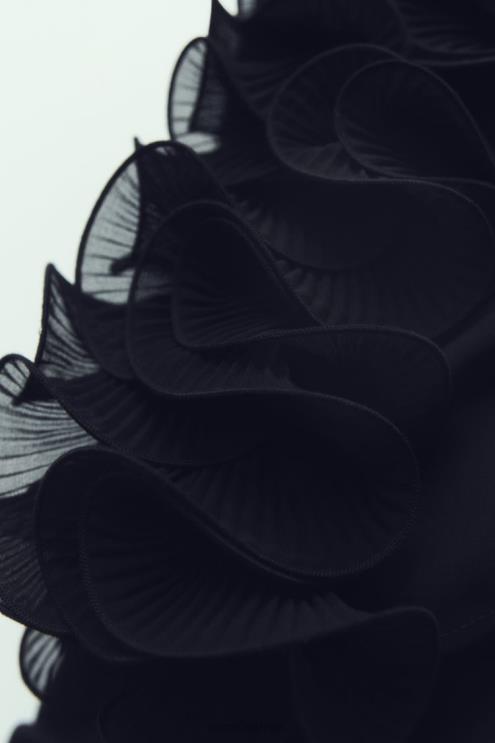 moterys Zara klostuota raukiniais pusiau permatoma palaidinė juodas apranga 4N488337