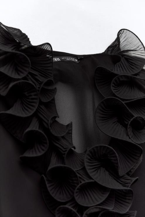 moterys Zara klostuota raukiniais pusiau permatoma palaidinė juodas apranga 4N488337