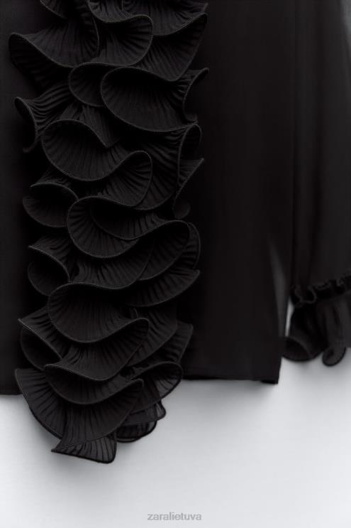 moterys Zara klostuota raukiniais pusiau permatoma palaidinė juodas apranga 4N488337
