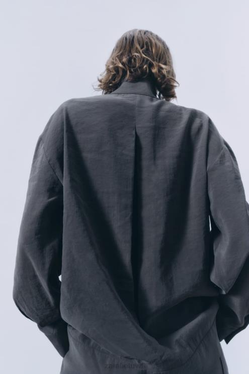 moterys Zara klostuoti viršutiniai marškinėliai pilka apranga 4N488347