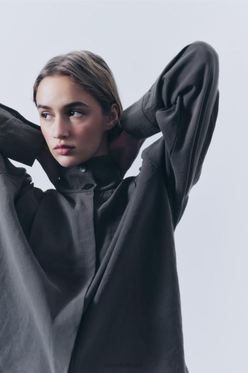 moterys Zara klostuoti viršutiniai marškinėliai pilka apranga 4N488347