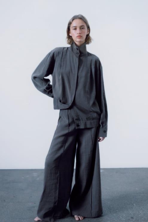 moterys Zara klostuoti viršutiniai marškinėliai pilka apranga 4N488347