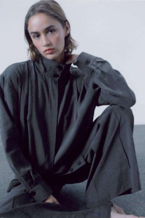 moterys Zara klostuoti viršutiniai marškinėliai pilka apranga 4N488347