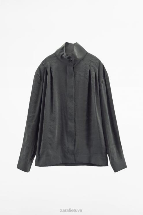 moterys Zara klostuoti viršutiniai marškinėliai pilka apranga 4N488347