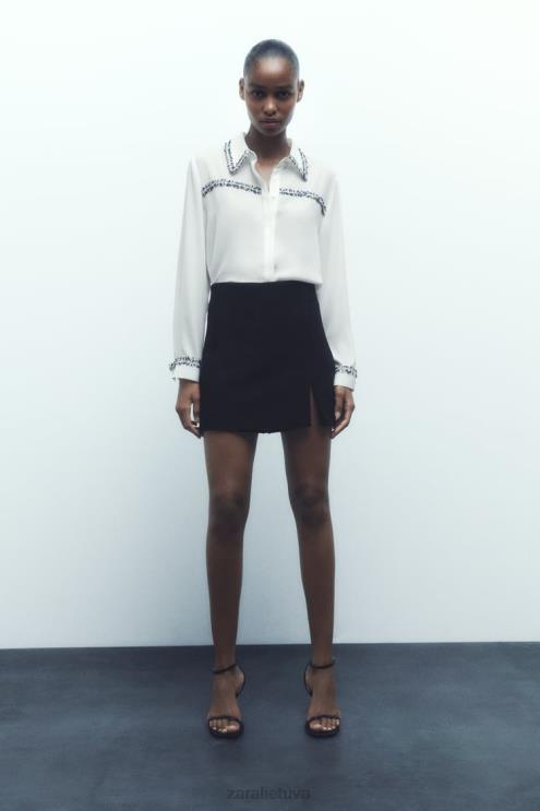 moterys Zara kombinuotos tekstūros marškiniai austrių baltumo apranga 4N488309