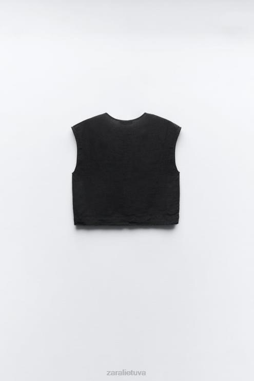 moterys Zara lininė palaidinė antracito pilka apranga 4N488450