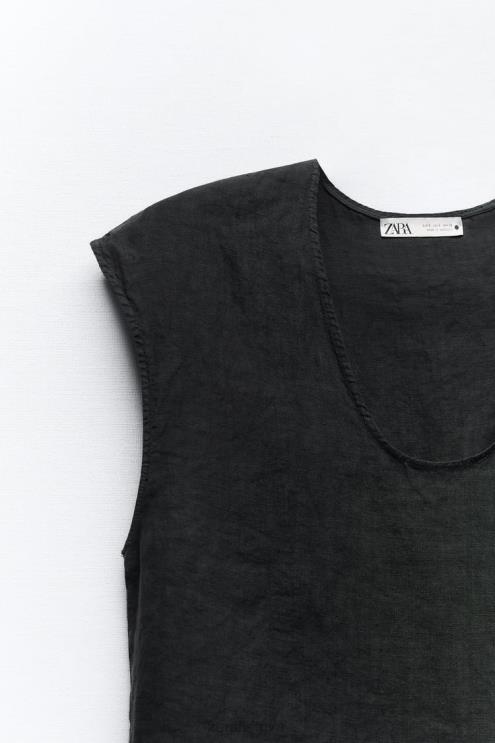 moterys Zara lininė palaidinė antracito pilka apranga 4N488450