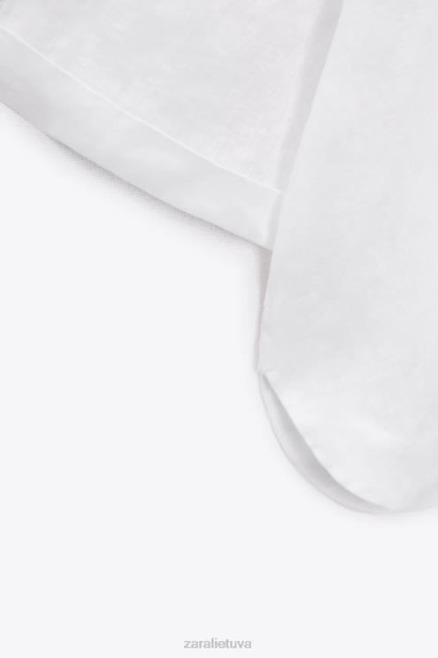 moterys Zara lininė palaidinė su polo apykakle austrių baltumo apranga 4N488346