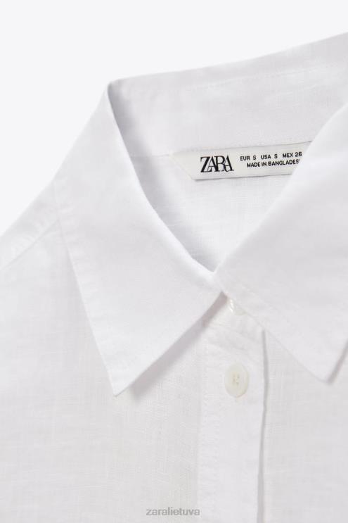 moterys Zara lininiai marškiniai su kišenėmis austrių baltumo apranga 4N488377