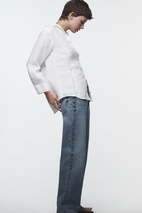 moterys Zara lininiai marškiniai su nėriniais baltas apranga 4N488418