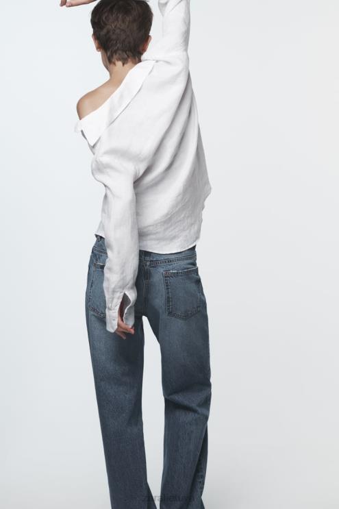 moterys Zara lininiai marškiniai su nėriniais baltas apranga 4N488418