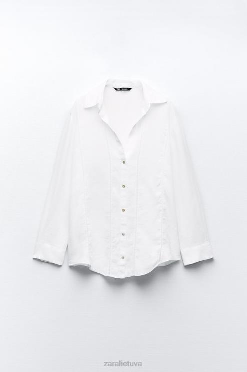 moterys Zara lininiai marškiniai su nėriniais baltas apranga 4N488418