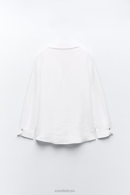 moterys Zara lininiai marškiniai su nėriniais baltas apranga 4N488418