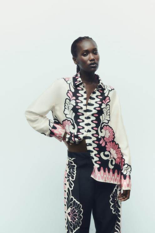 moterys Zara marškinėliai su gėlių raštu ekru/juoda apranga 4N488360