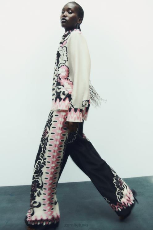 moterys Zara marškinėliai su gėlių raštu ekru/juoda apranga 4N488360