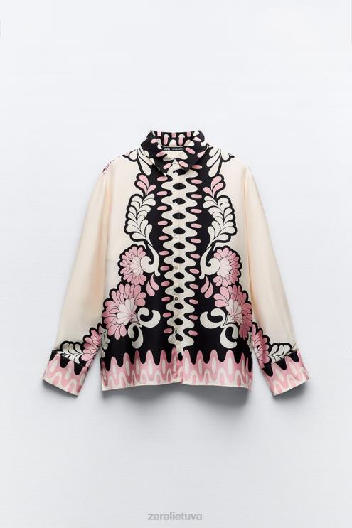 moterys Zara marškinėliai su gėlių raštu ekru/juoda apranga 4N488360