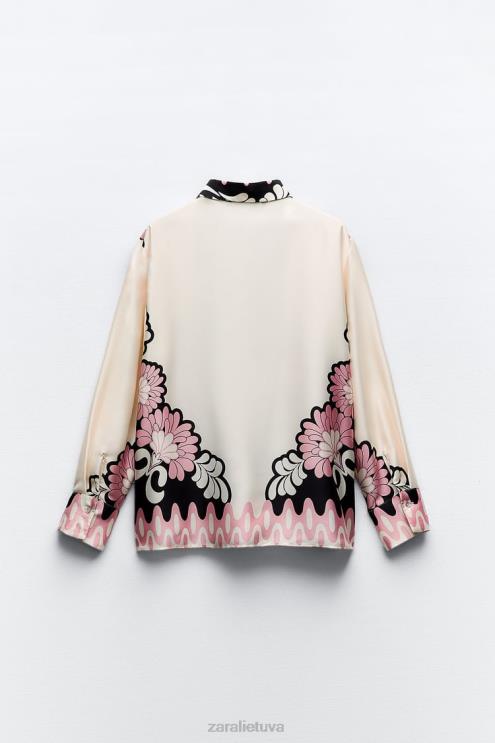 moterys Zara marškinėliai su gėlių raštu ekru/juoda apranga 4N488360