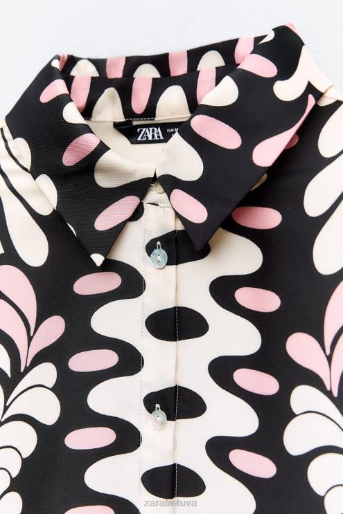 moterys Zara marškinėliai su gėlių raštu ekru/juoda apranga 4N488360