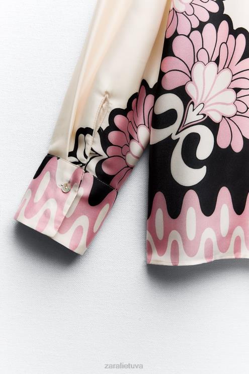 moterys Zara marškinėliai su gėlių raštu ekru/juoda apranga 4N488360