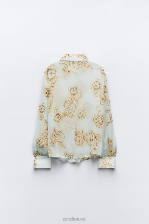 moterys Zara marškinėliai su gėlių raštu smėlio/mėlyna apranga 4N488419