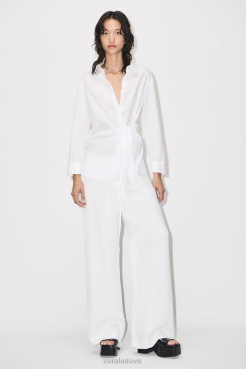 moterys Zara marškinėliai su poplinu baltas apranga 4N488332