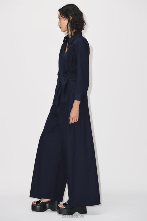 moterys Zara marškinėliai su poplinu tamsiai mėlyna apranga 4N488327