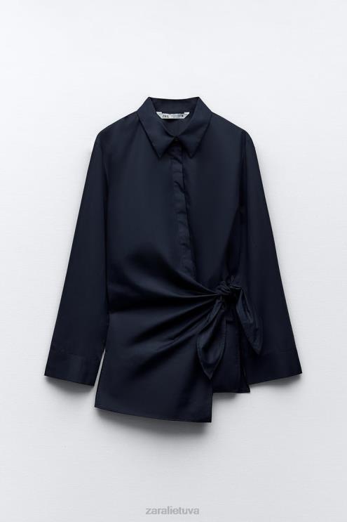 moterys Zara marškinėliai su poplinu tamsiai mėlyna apranga 4N488327