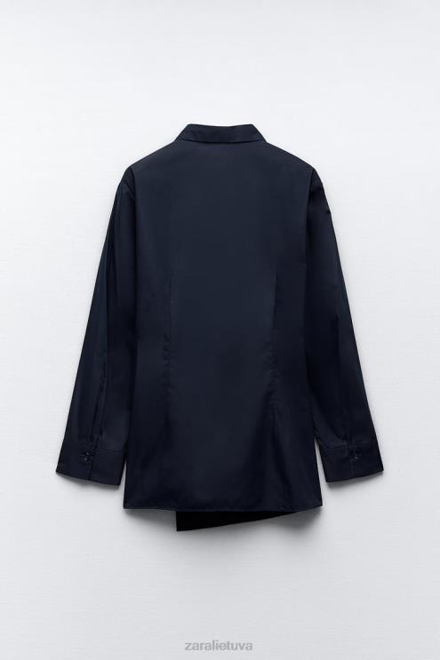 moterys Zara marškinėliai su poplinu tamsiai mėlyna apranga 4N488327