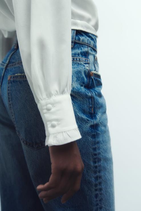 moterys Zara marškiniai su kontrastingu kaklaraiščiu baltas apranga 4N488316