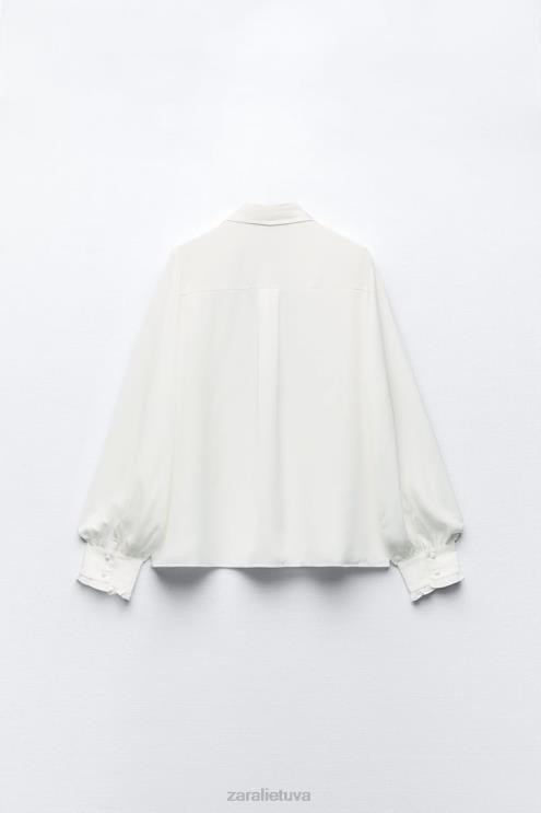 moterys Zara marškiniai su kontrastingu kaklaraiščiu baltas apranga 4N488316